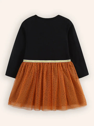 Cartoon Unicorn Tulle Long Sleeve Dress